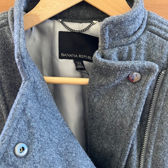 BANANA REPUBLIC 80% Italian Wool Blend Grey Moto Jacket XS P Petite - Picture 6 of 8